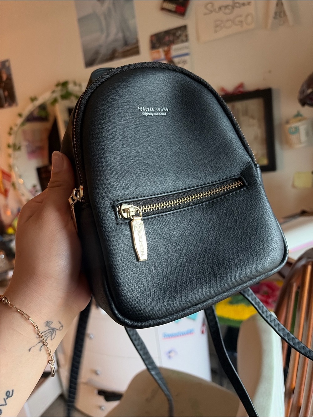 Mini backpack korean brand with gold hardware